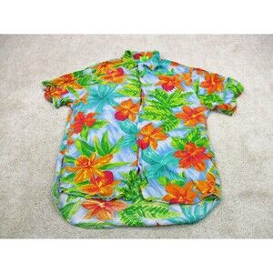 Jams World Shirt Adult Small Multicolor Floral Print Hawaiian Button Up Mens